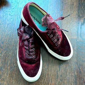 Seavees for J. Crew burgundy velvet sneakers with ribbon lace